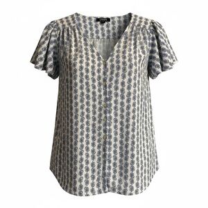 Chaps Navy and White Patterned Blouse